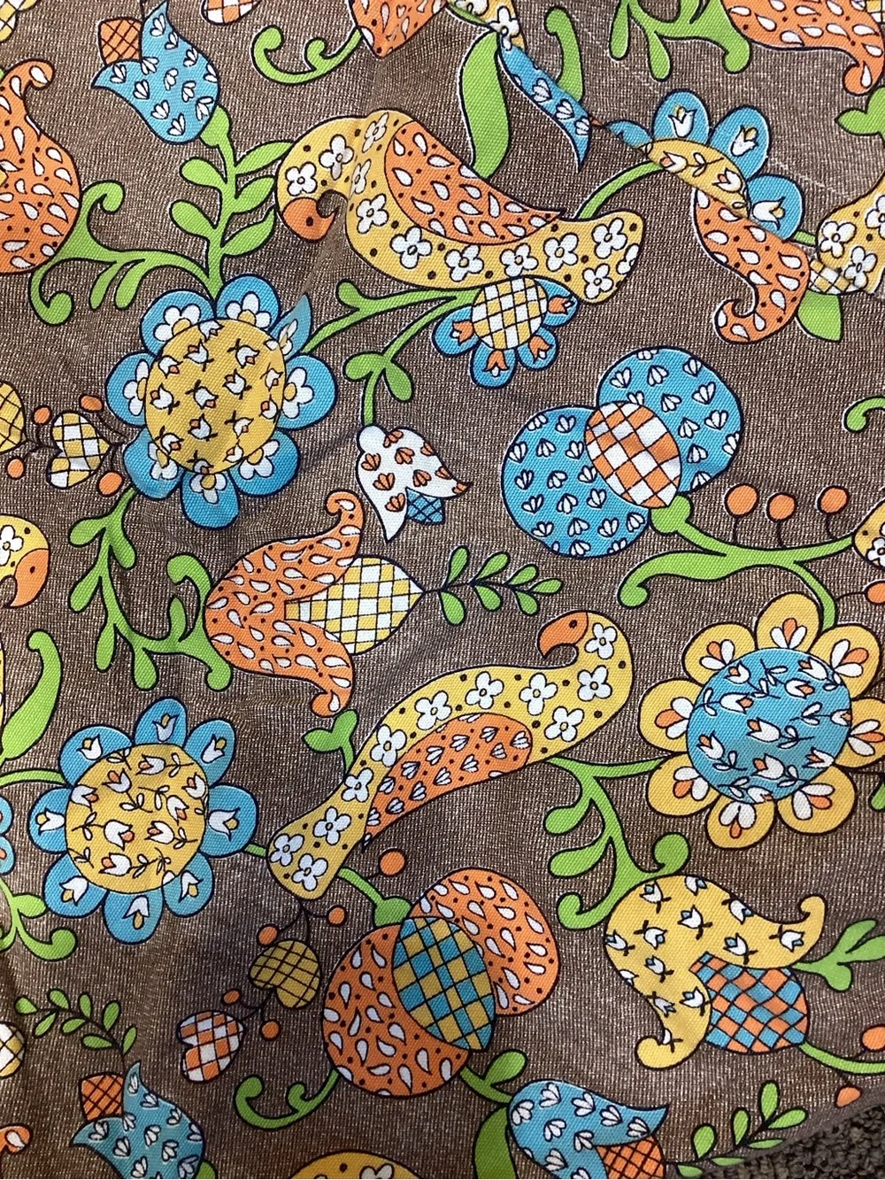 Vintage Floral Paisley Tablecloth Brown with Blue & Green Floral Print